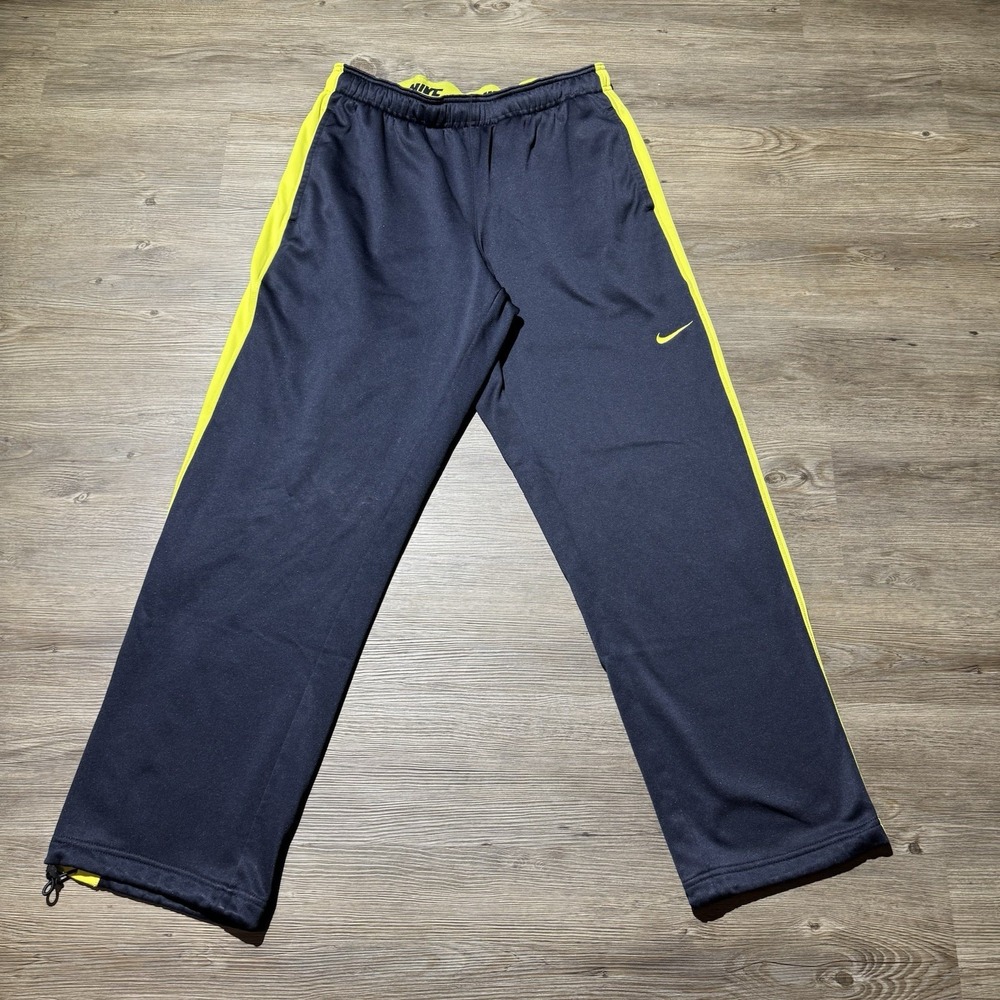 NIKE Therma Fit Pants, Black w Yellow Strip, Size L, Stretch Waist 30
